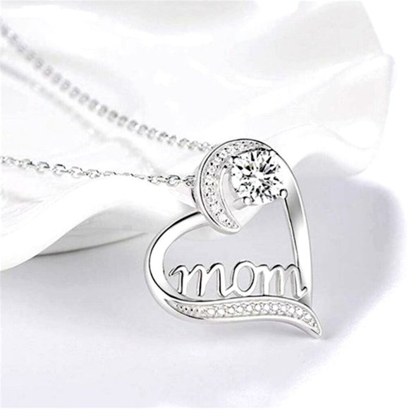 New Beautiful 925 Silver Diamond Mom Heart Necklace - Picture 2 of 6